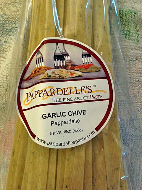 Garlic chive pappardelle noodles
